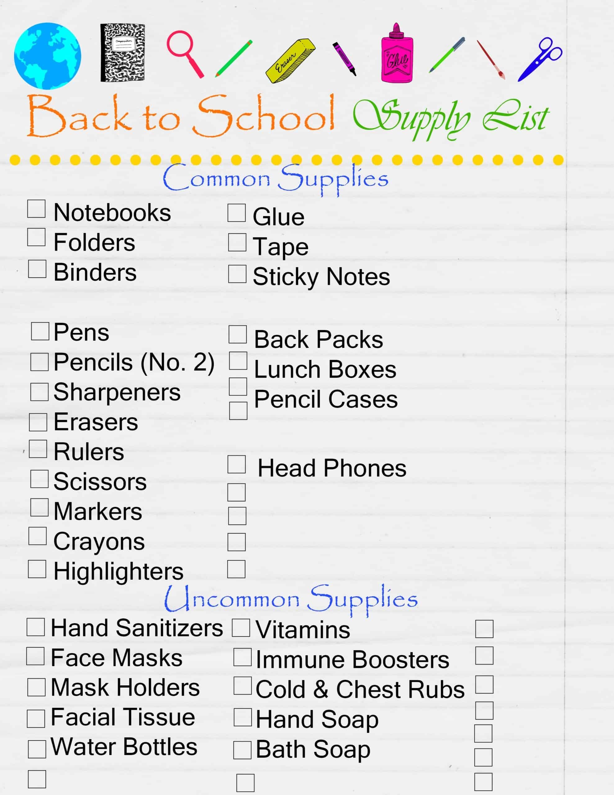 6th Grade School Supply List Printable