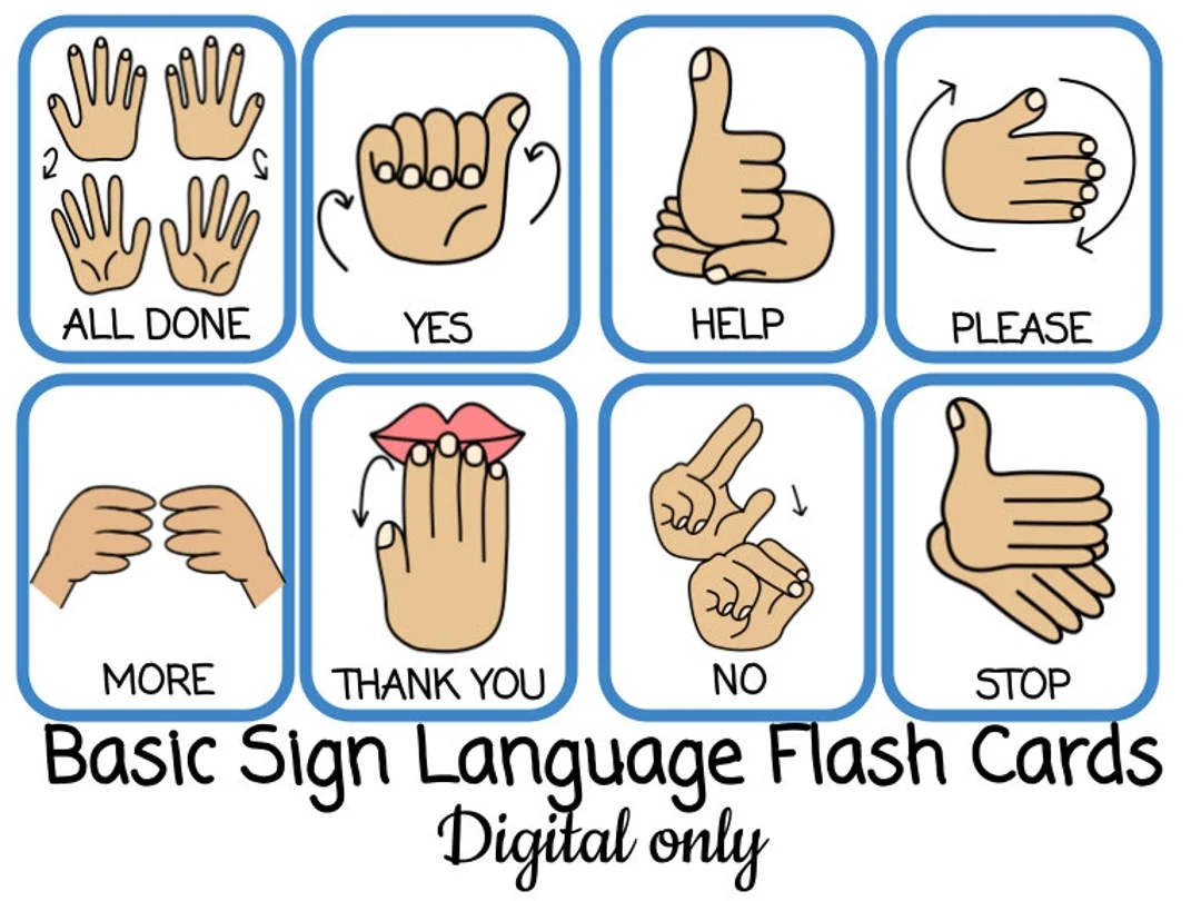 Basic Sign Language DIGITAL Pack 16 Sign Language Cards ASL American Sign Language Etsy