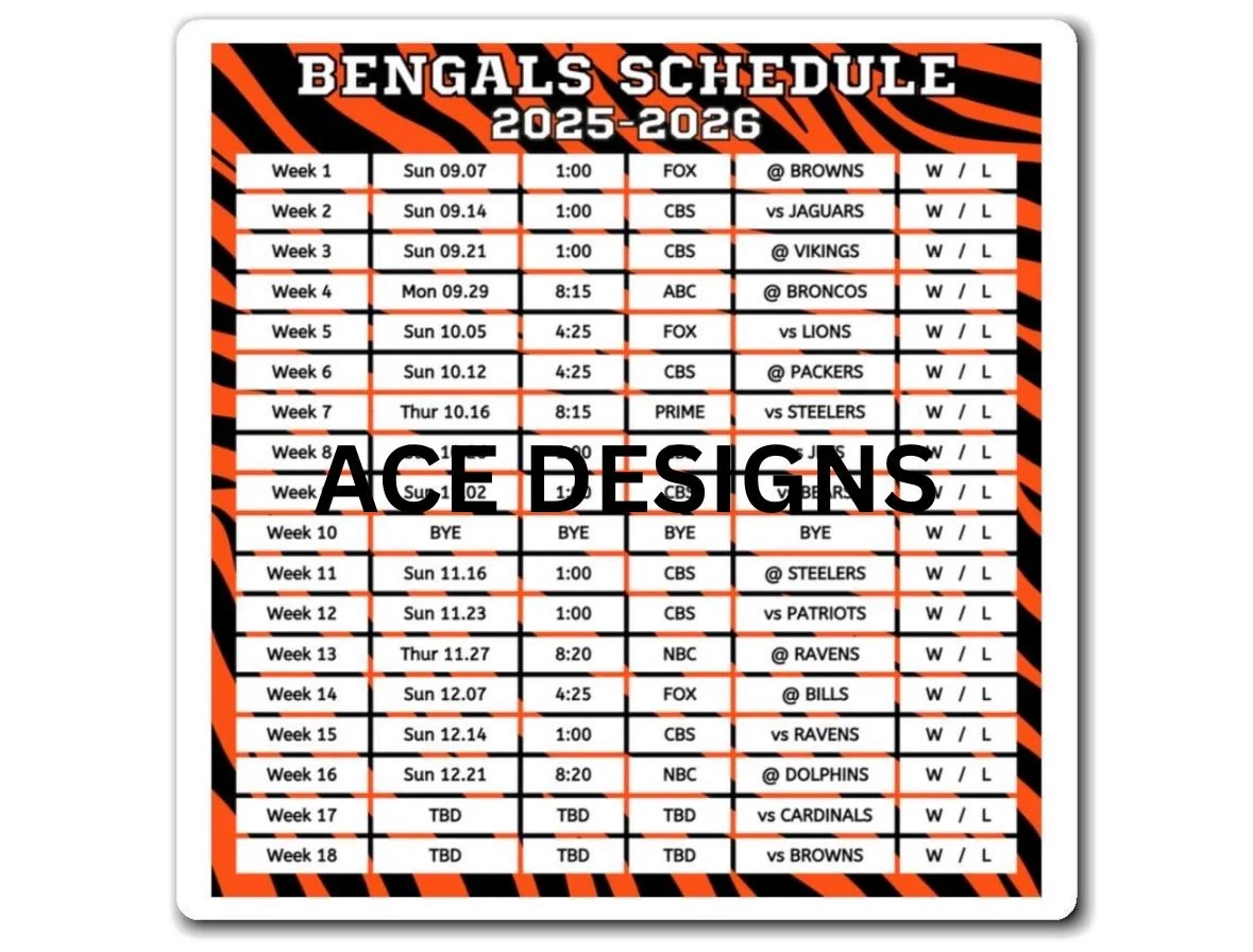Bengals Schedule Etsy Bengals Schedule Etsy