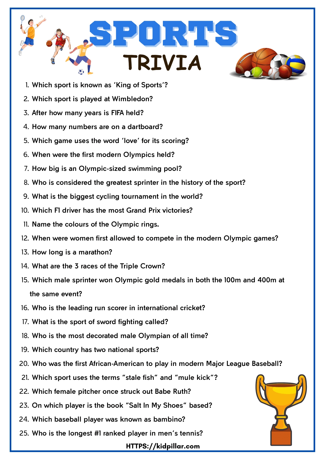 Best Sports Trivia For Kids With Answers Best Sports Trivia For Kids With Answers