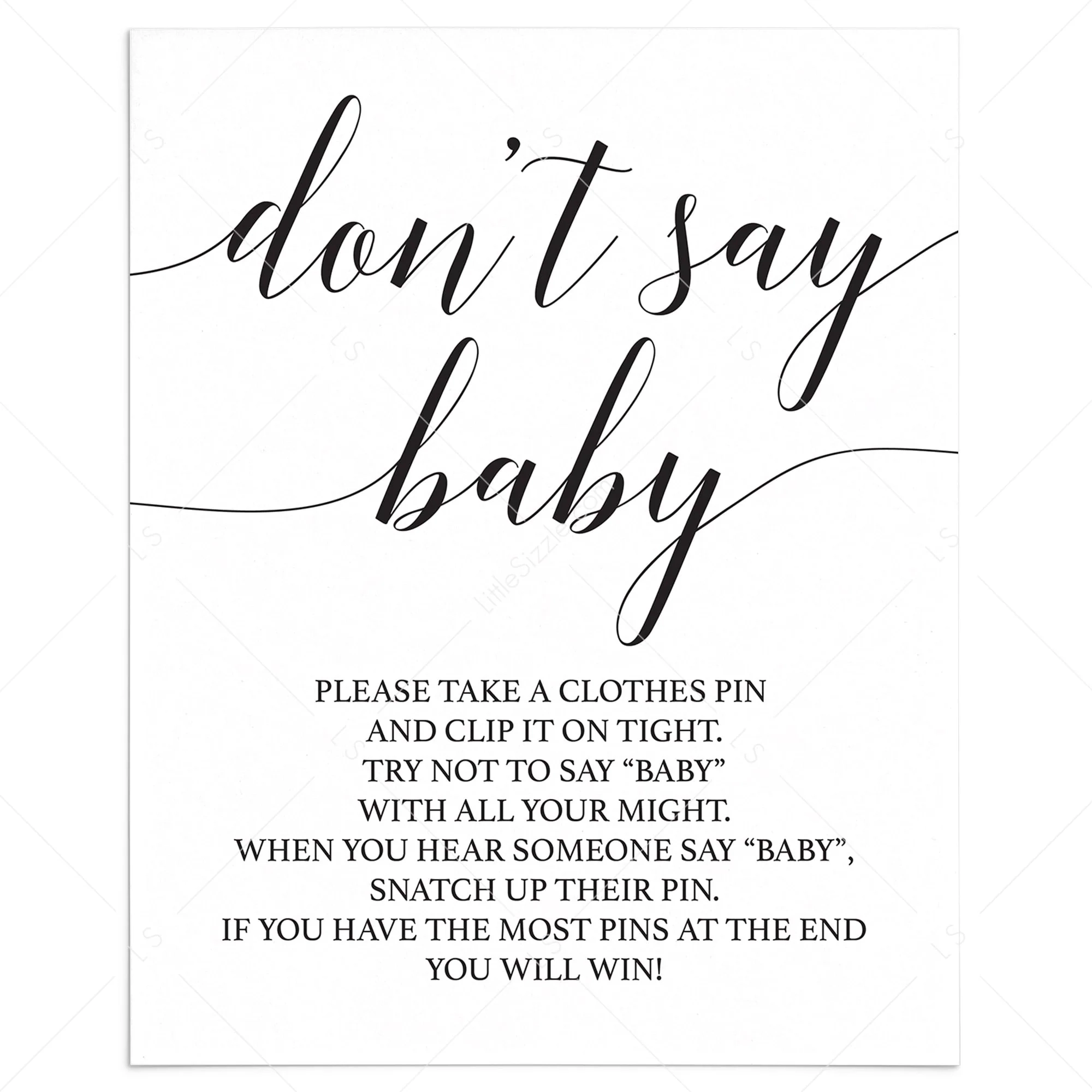 Black And White Baby Shower Sign Don t Say Baby Printable LittleSizzle