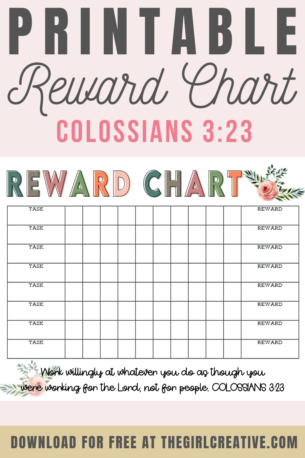 Reward Chart Task Ideas Printable