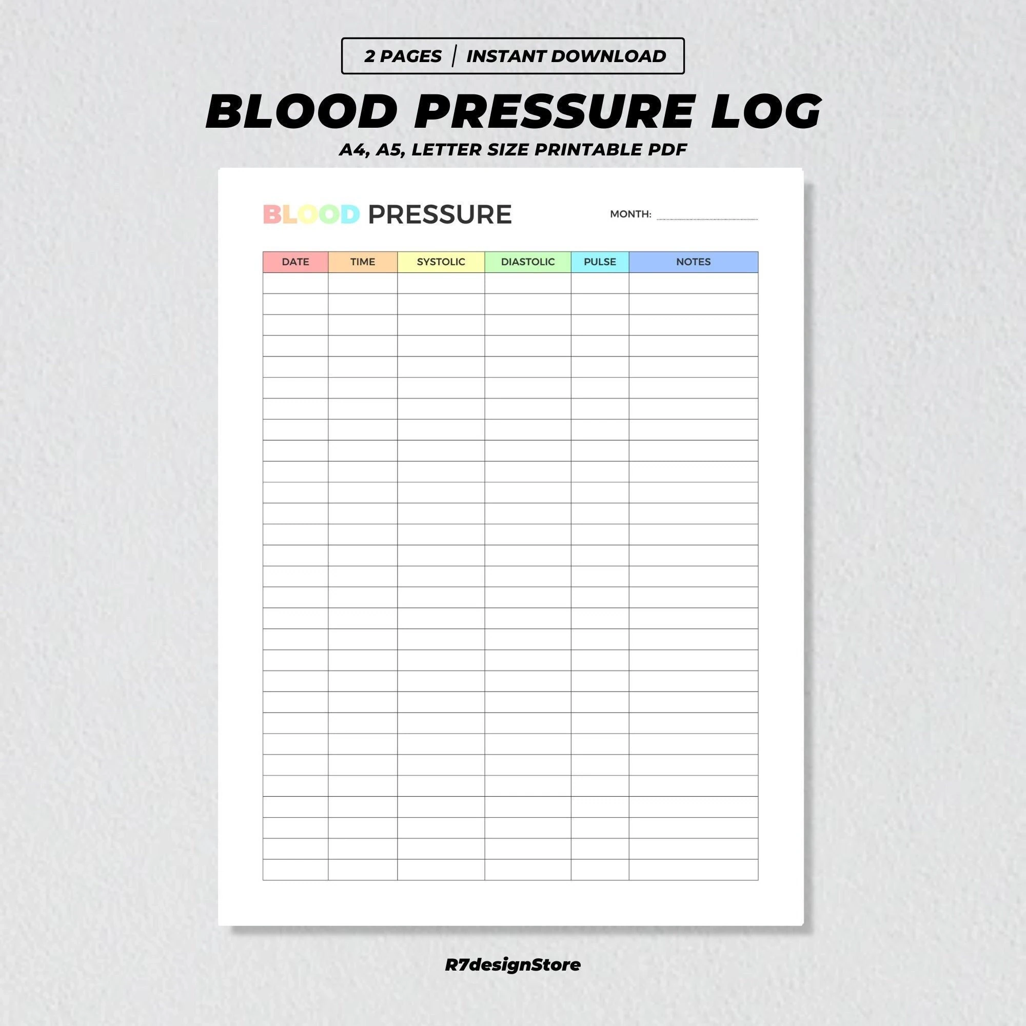 Blood Pressure Log Tracker Printable High Blood Pressure Record Journal Medical Chart Heart Rate Tracking Daily Hypertension BP Check Etsy