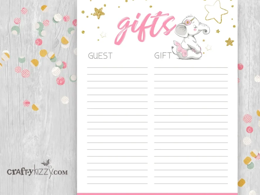 Blush Pink Baby Shower Gift List Printable Ballerina Birthday List Elephant Keepsake List CraftyKizzy