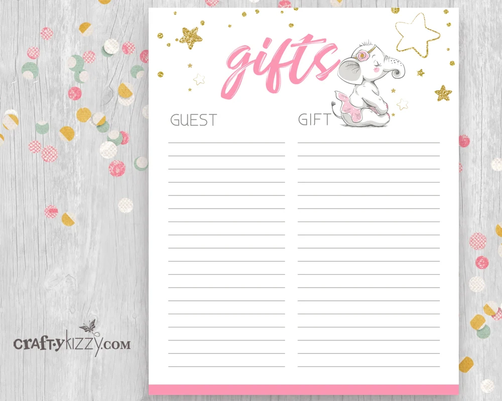 Blush Pink Baby Shower Gift List Printable Ballerina Birthday List Elephant Keepsake List CraftyKizzy