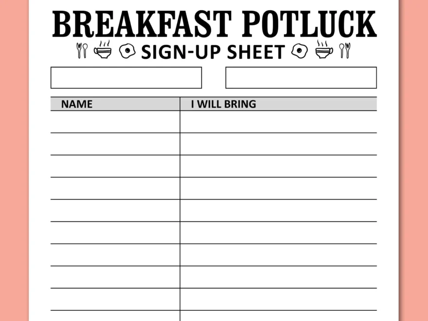 Breakfast Potluck Sign Up Sheet Printable Template Morning Celebration Gathering Friends Party Food Signup Instant Download Letter A4 Etsy