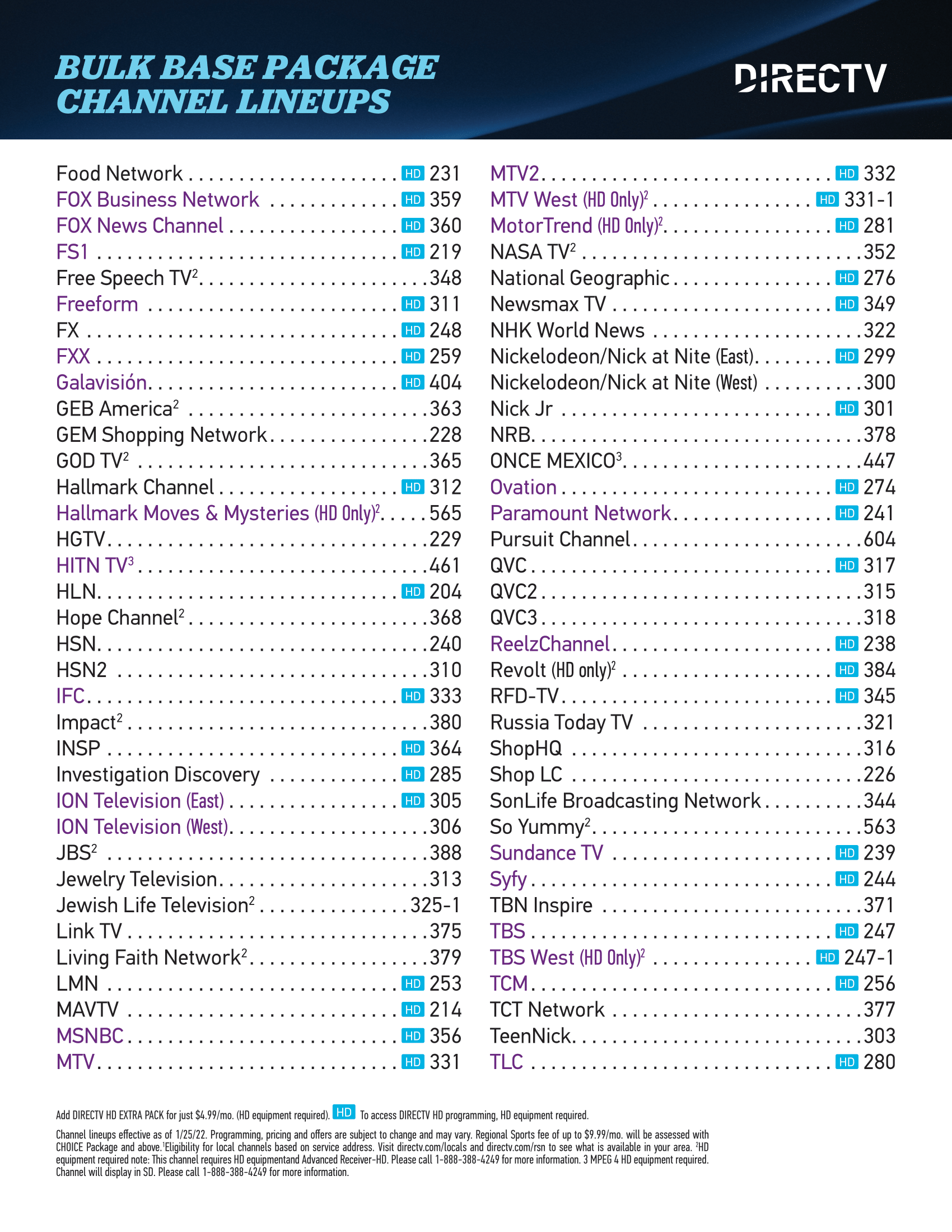 Channel Lineups DIRECTV Stellar Fiber Internet