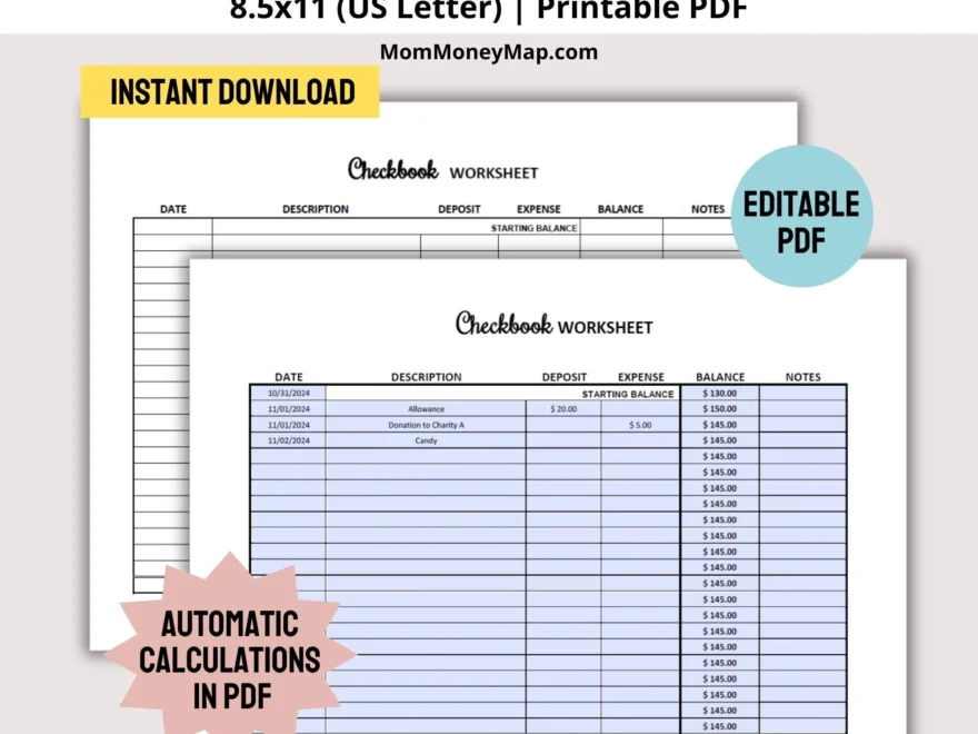 Checkbook Worksheet Printable PDF Check Register Reconciliation Worksheet Worksheet To Balance Checkbook Checkbook Balance Sheets PDF Etsy