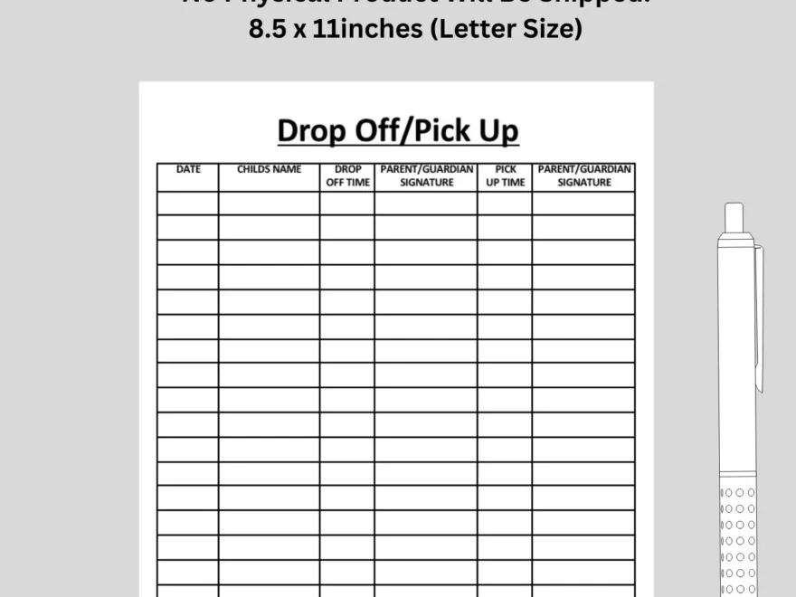 Child Drop Off pick Up Sheet Daycare Camps Summer Camp Printable US Letter Size Digital Download Etsy