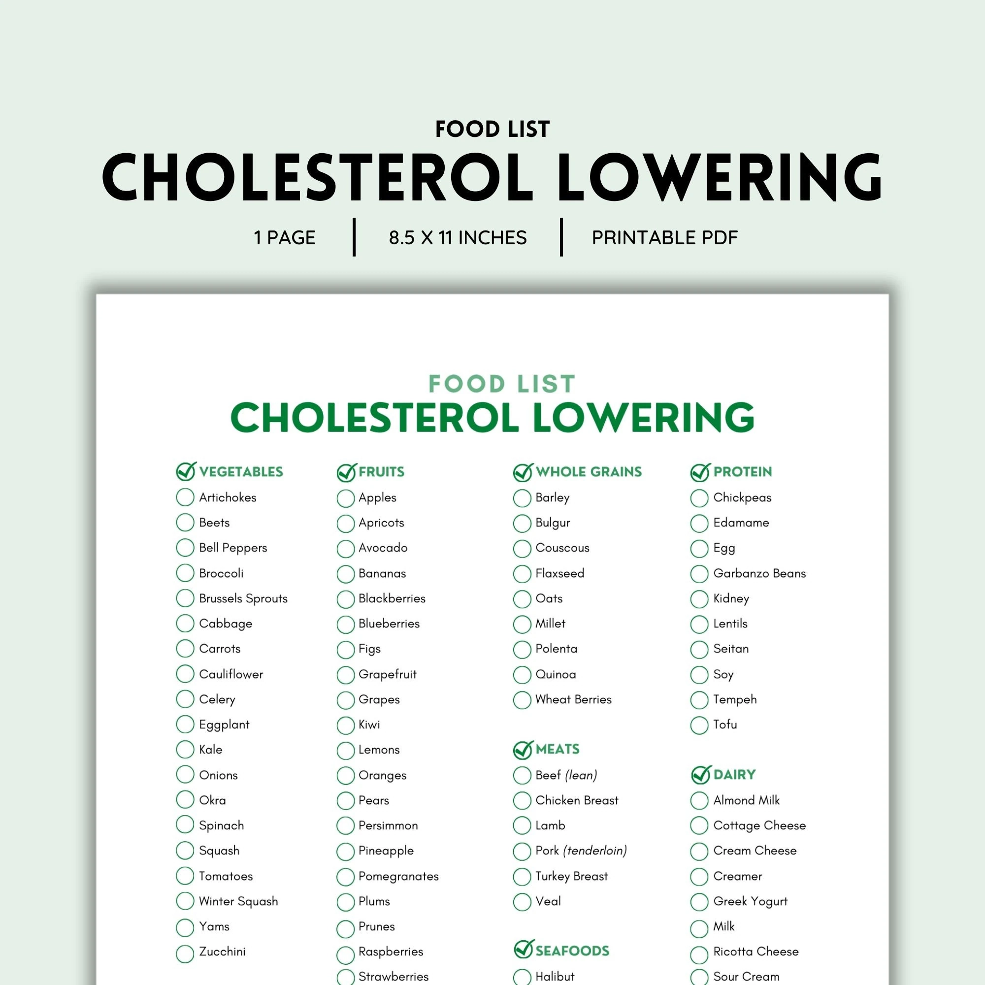 Printable List Of Low Cholesterol Foods