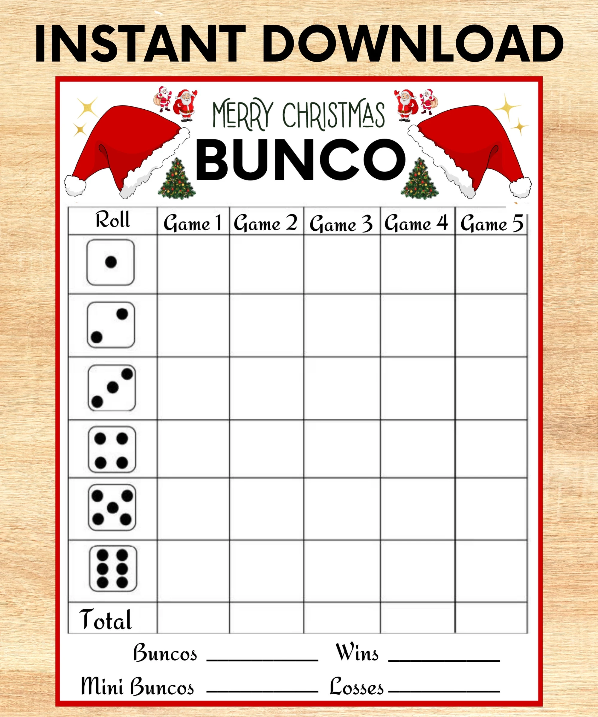 Christmas Bunco Game Printable Score Cards Tally Sheet PDF Download Etsy