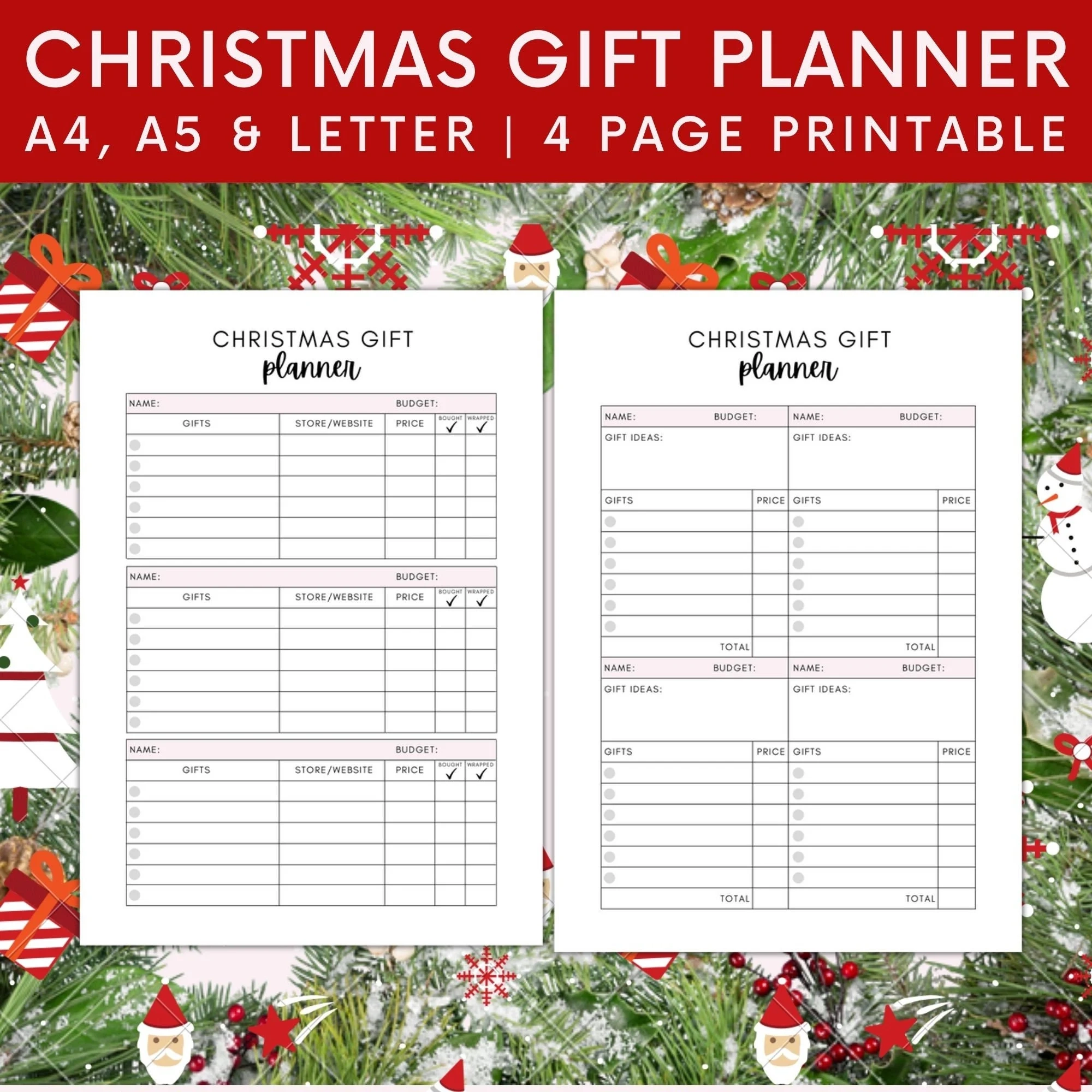 Christmas Gift List Shopping List Best Gift Planner Printable Xmas Purchase Tracker Gift Giving Planner A5 Planner Insert Page A4 Letter Etsy