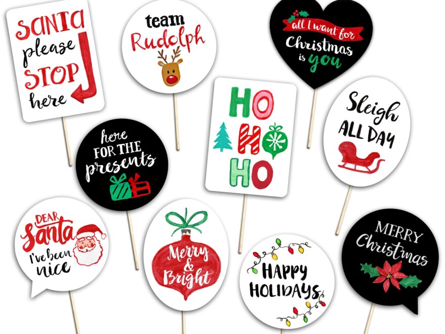 Christmas Photo Booth Props 10 Printable Hand Painted Signs White Black Red And Green Christmas Holiday Decor Photobooth Etsy