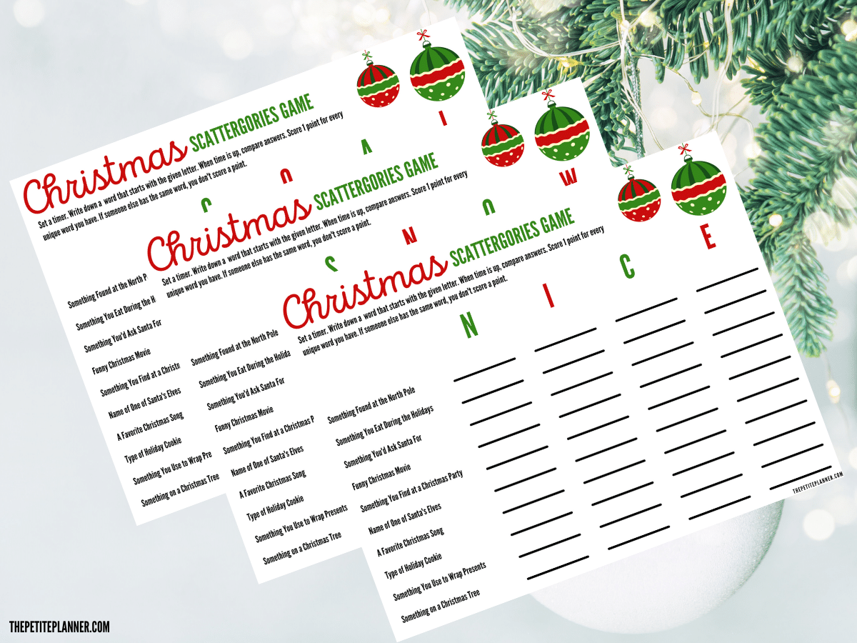 Free Printable Holiday Scattergories Lists
