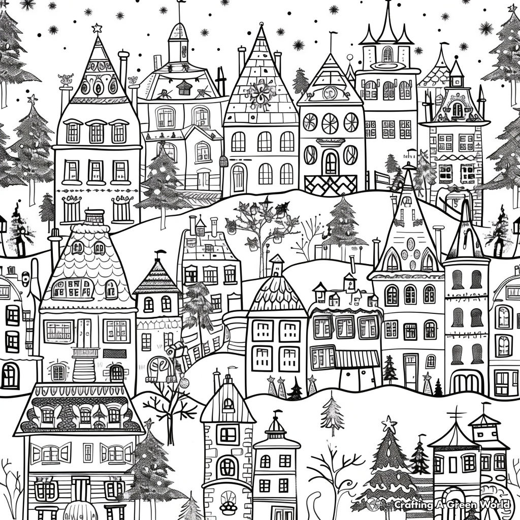 Christmas Village Coloring Pages Free Printable 