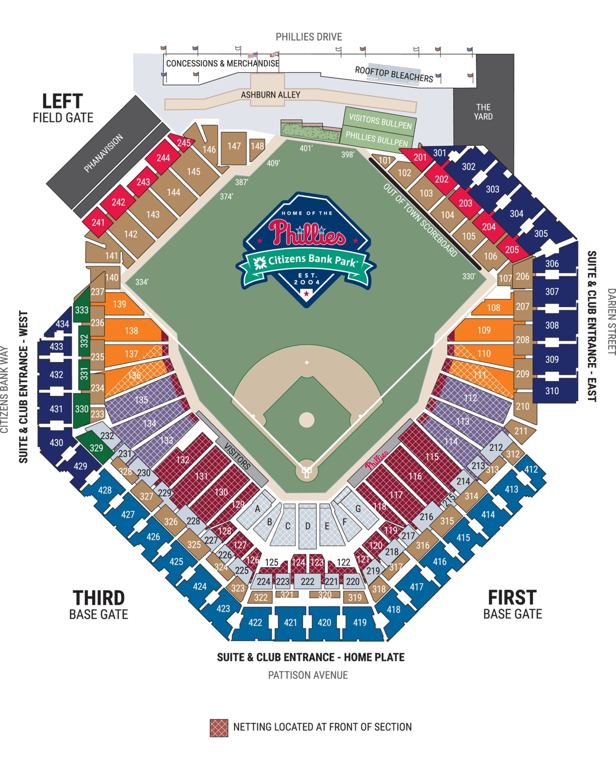 Citizens Bank Park Seating Map Netting Philadelphia Phillies