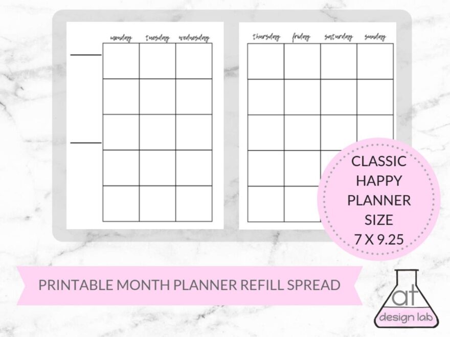 Classic Happy Planner Sized Month Planner Printable Insert 7 X 9 25 Undated Planner Page Customizable Planner Letter Size Etsy