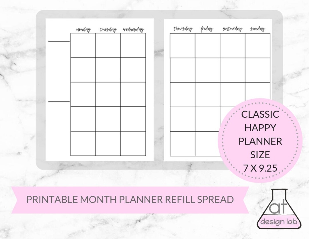 Classic Happy Planner Sized Month Planner Printable Insert 7 X 9 25 Undated Planner Page Customizable Planner Letter Size Etsy
