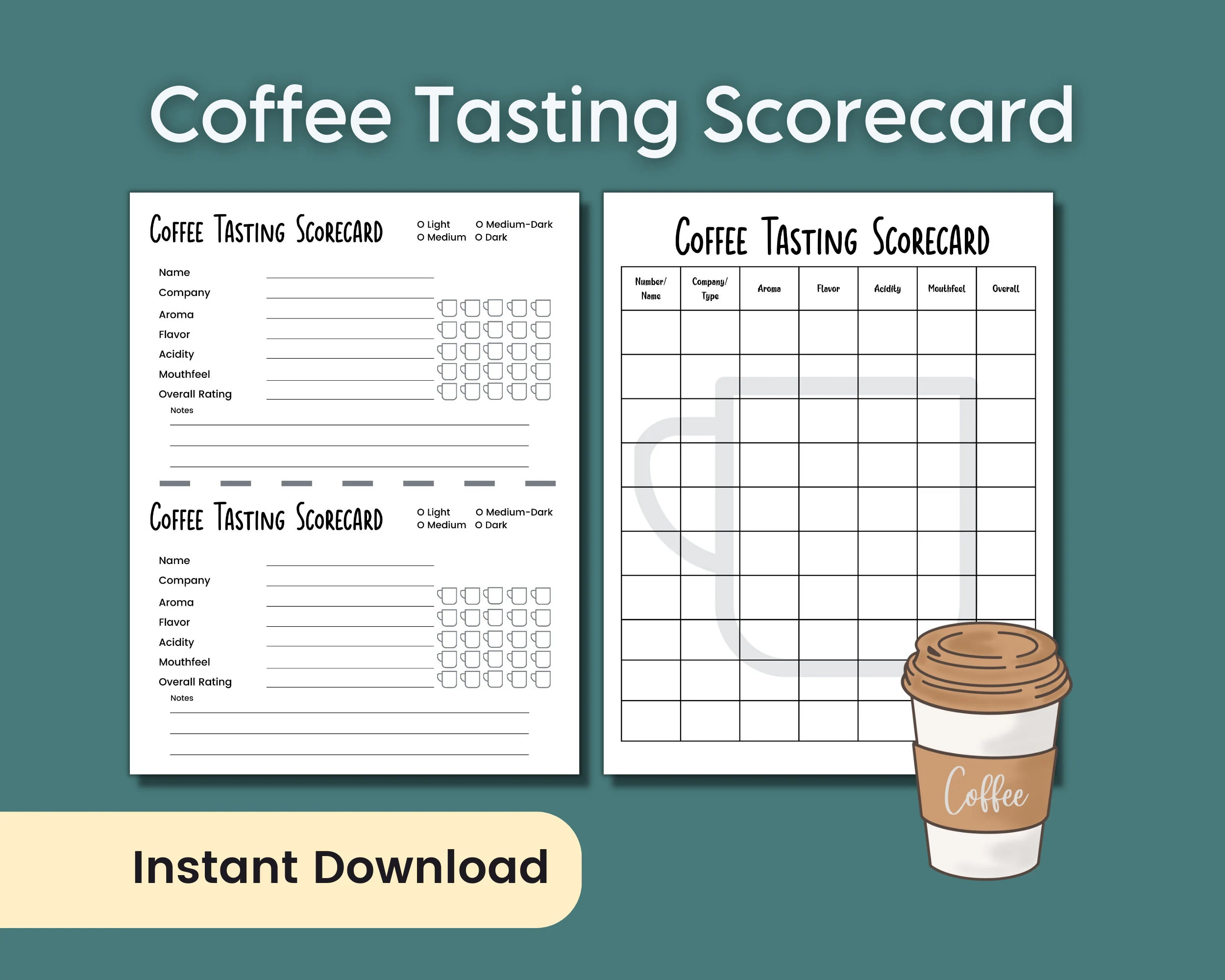 Coffee Tasting Scorecard Party Game Rating Printable PDF Download Etsy