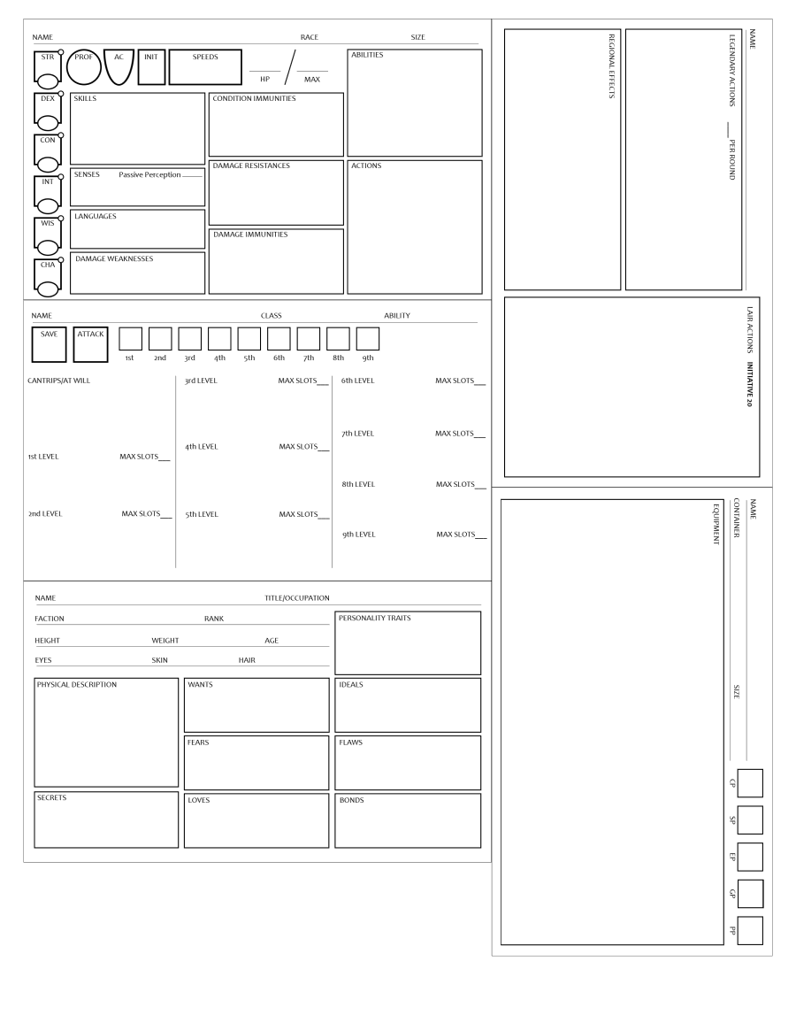 Condensed NPC Monster Sheets Printable PDFs Dungeon Masters Guild Dungeon Masters Guild