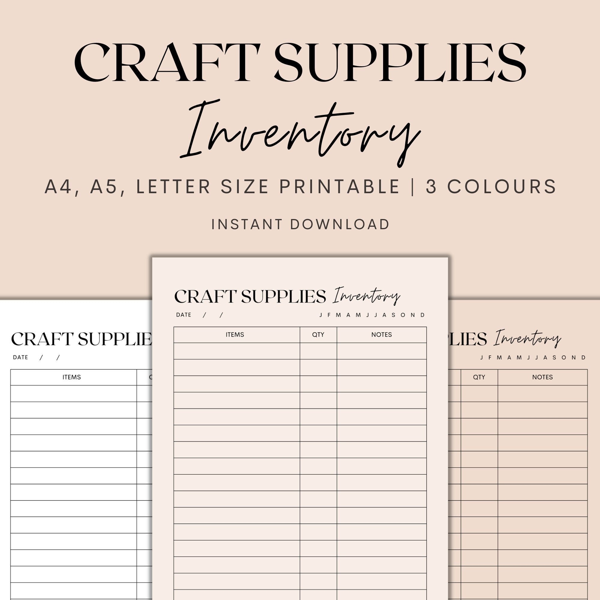Craft Supplies Inventory Printable Inventory Tracker Inventory Chart Household Inventory Home Management Planner Instant Download PDF Etsy