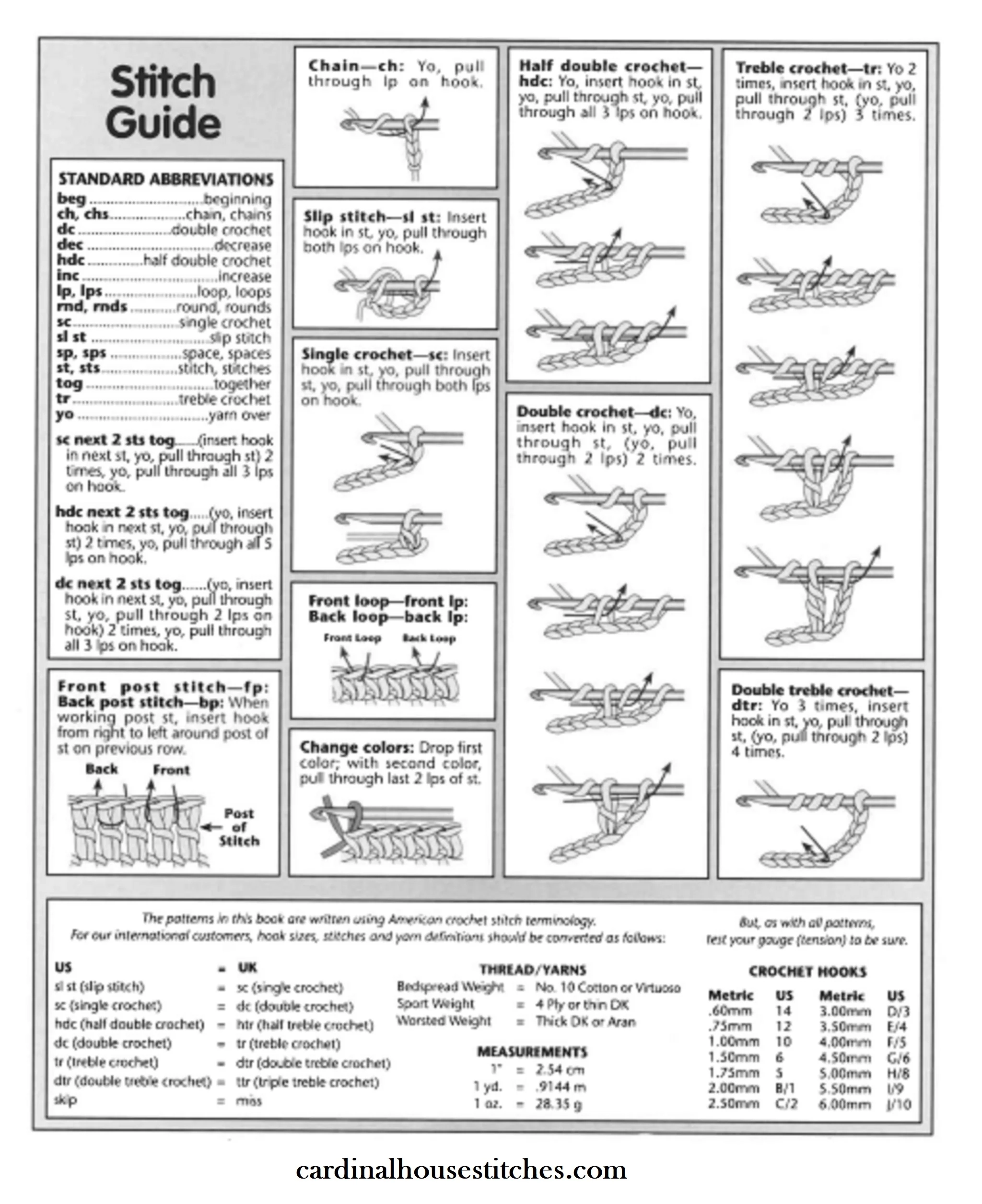Crochet Stitch And Hook Guide Cardinal House Stitches