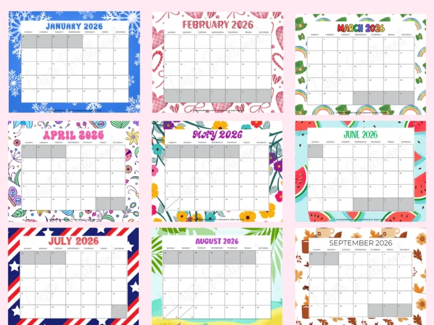 Cute Printable 2026 Monthly Calendar With Holidays Without Cassie Smallwood