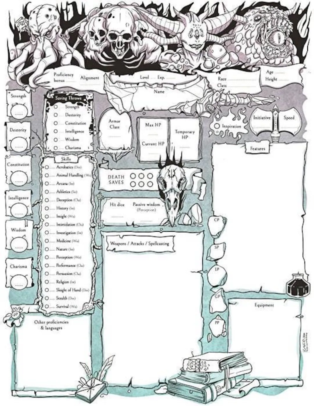 D D 5e Monster Character Sheets Printable RPG Sheets digital Download Etsy