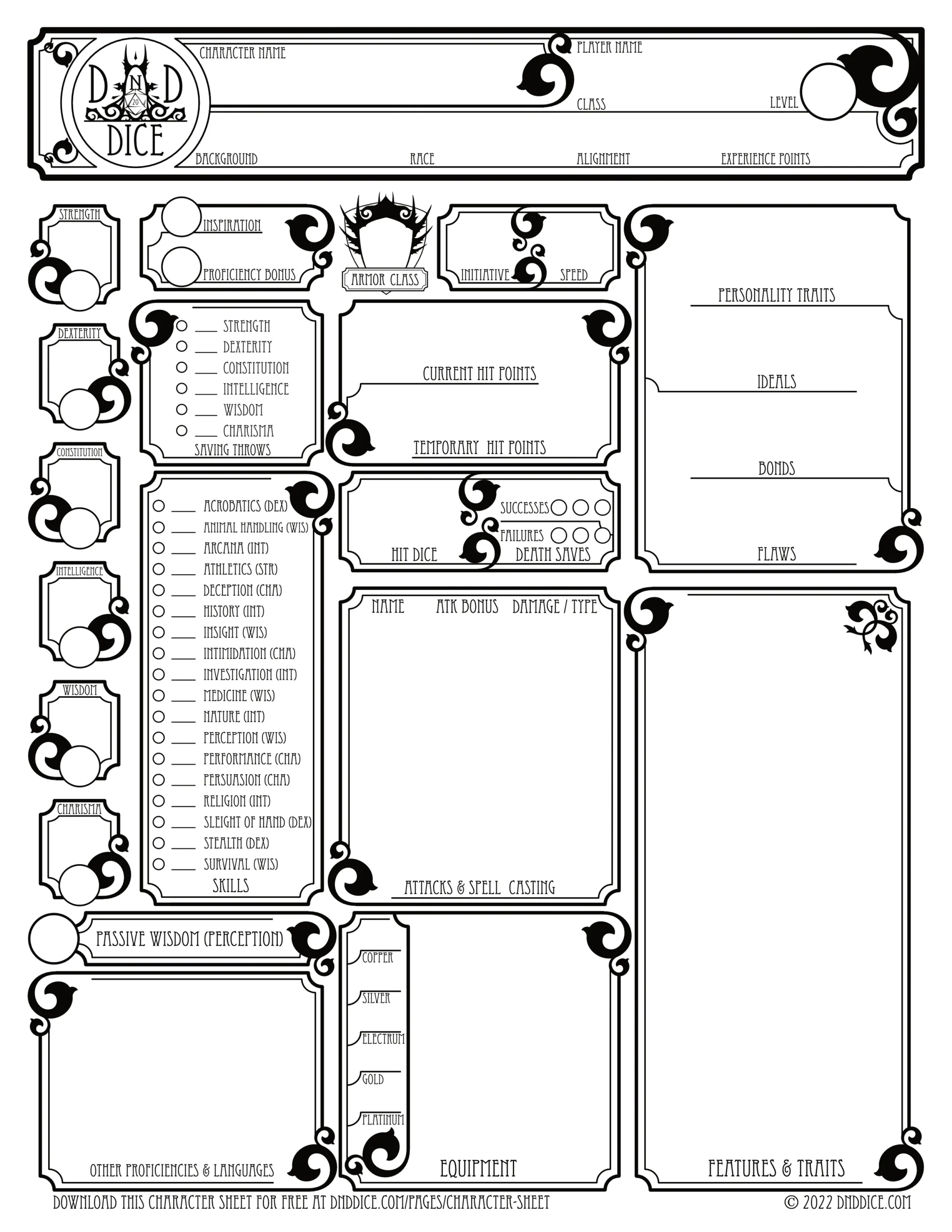 Printable 5th Edition Character Sheet Dnd