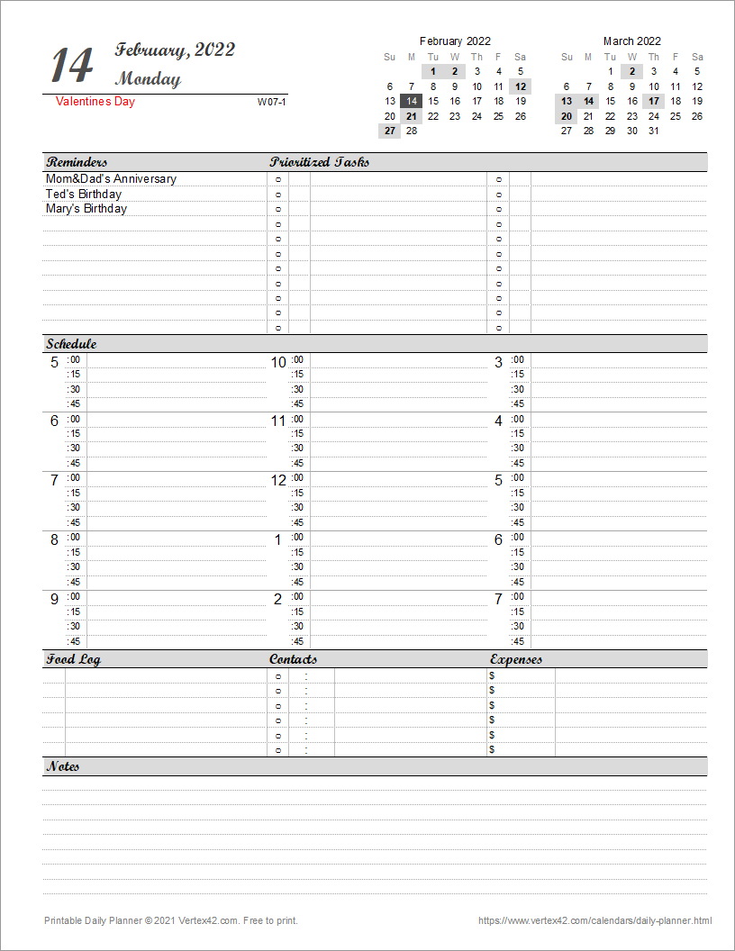 Printable Daily Planner 2026 Excell
