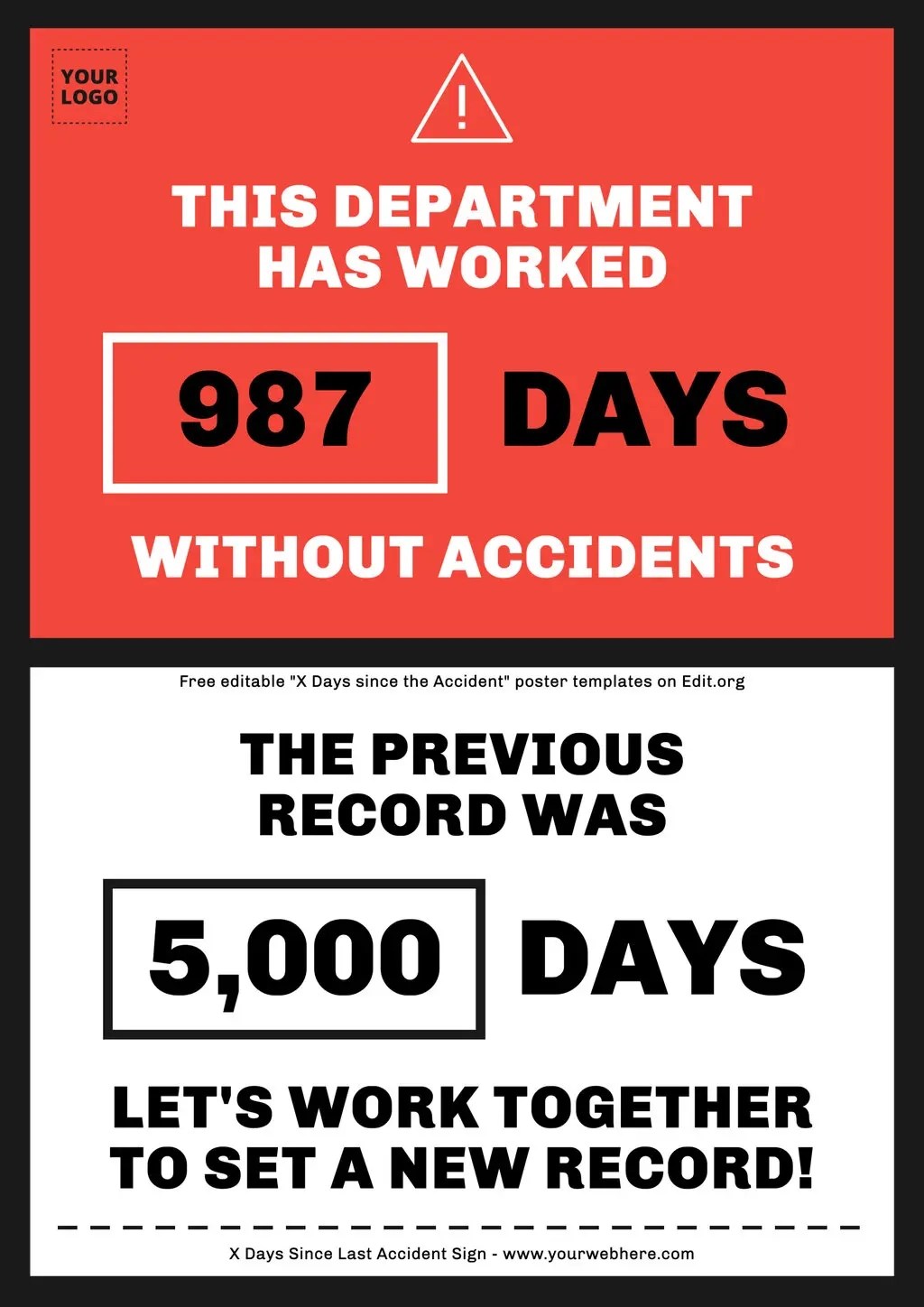 Days Since Last Accident Sign Printable