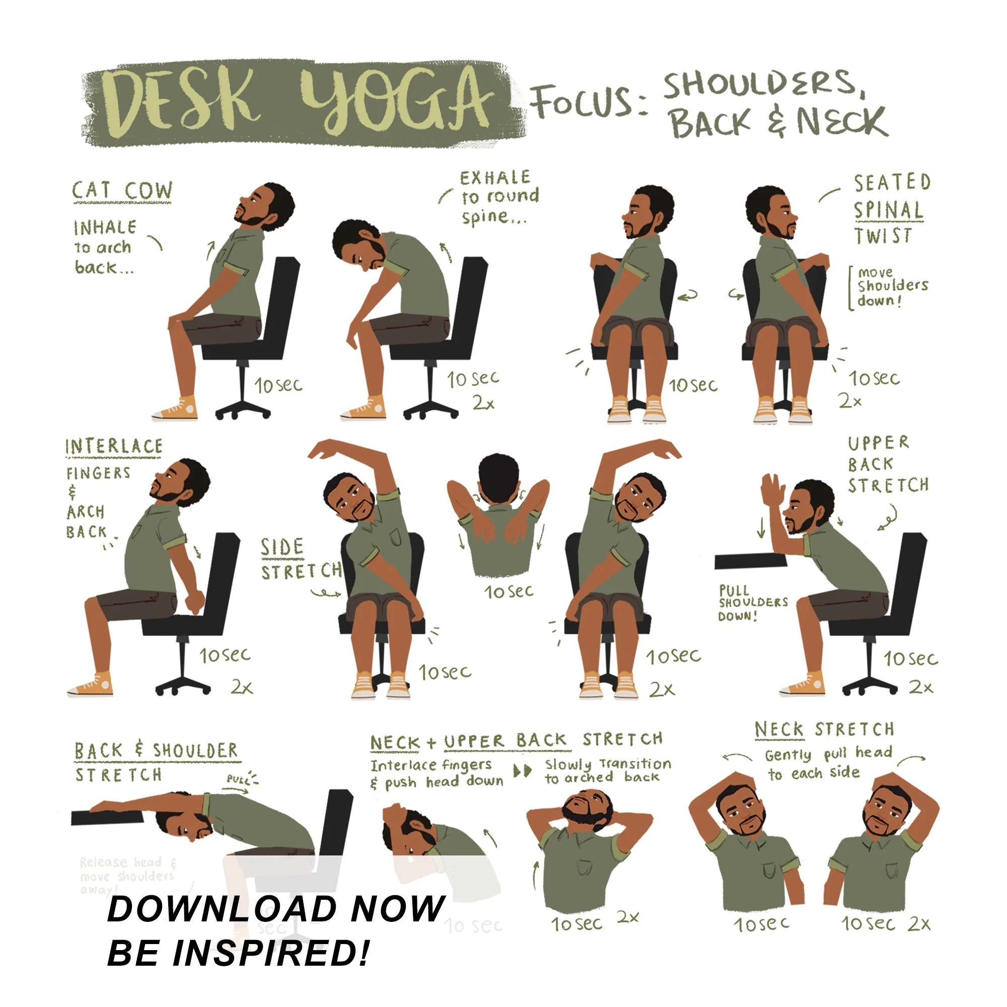Desk Yoga Focus On Shoulders Back And Neck Chair Yoga Office Yoga Yoga Poses Work From Home Yoga 8x8 In 8 5x11 In 16x16 In Etsy