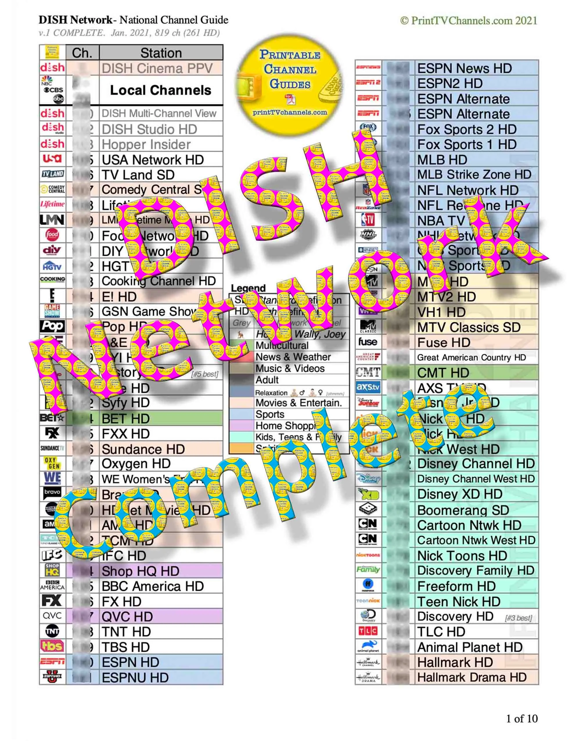Dish Top 120 Plus Printable Channel List Printable Party Favors