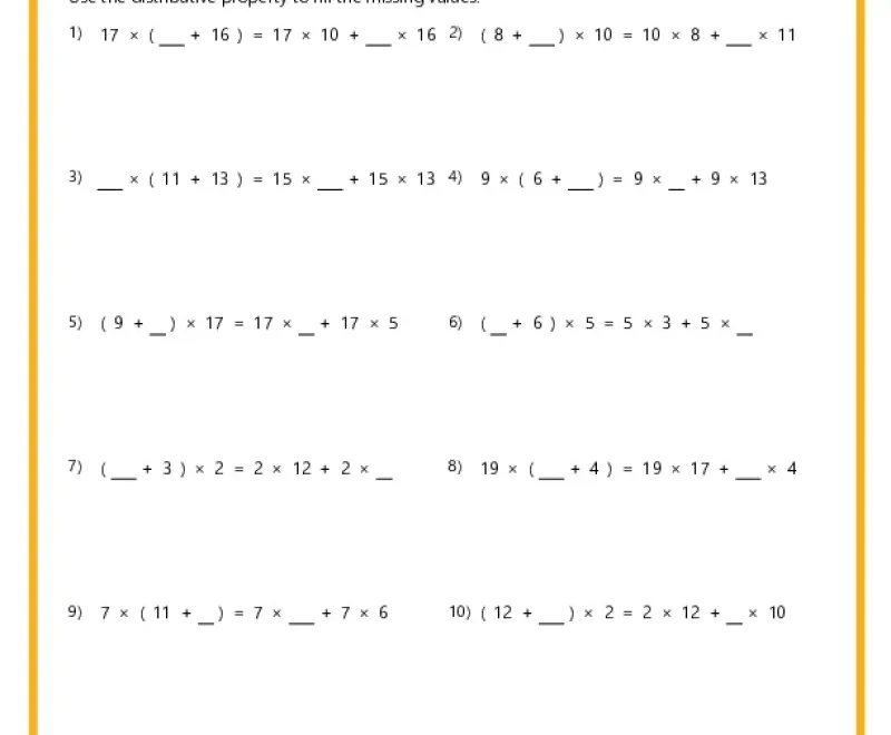 Distributive Property Worksheets