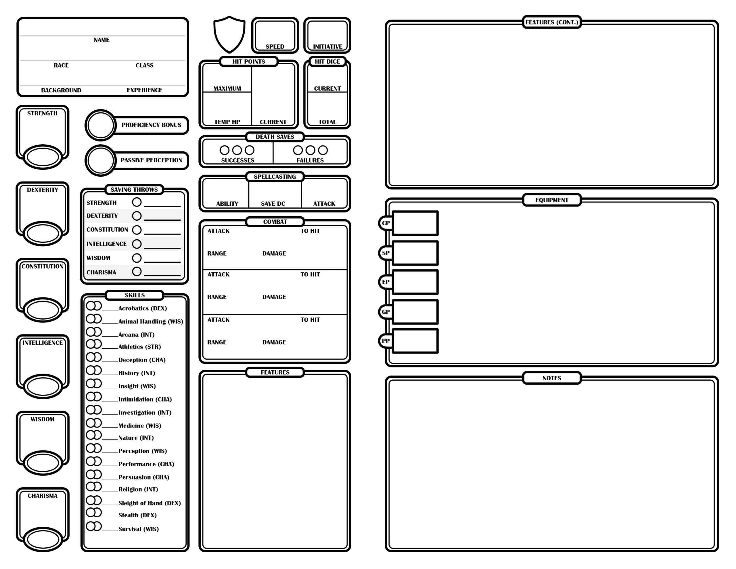 D&D 5th Edition Printable Character Sheet D&D 5th Edition Printable Character Sheet