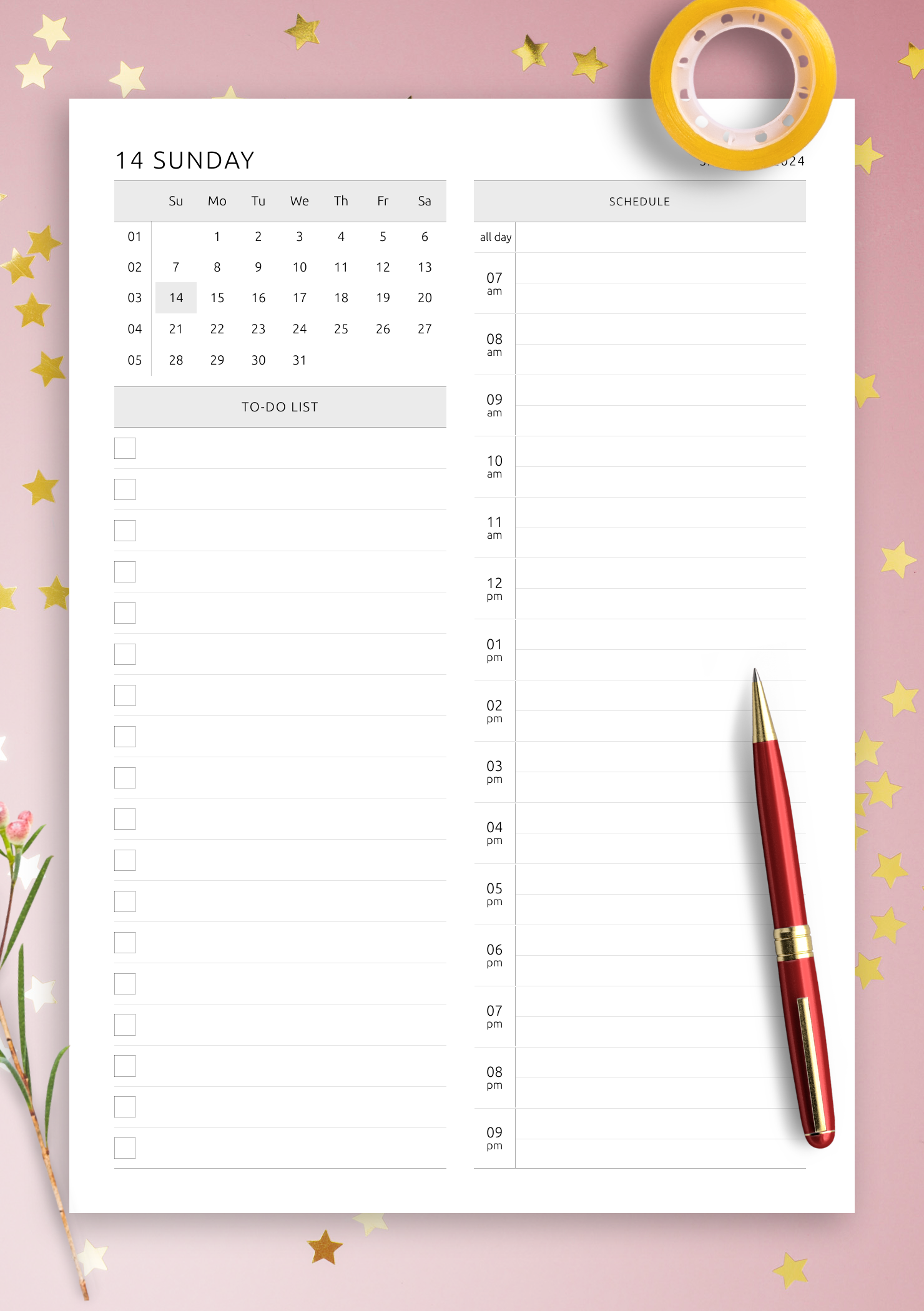 Professional Daily Planner Printable