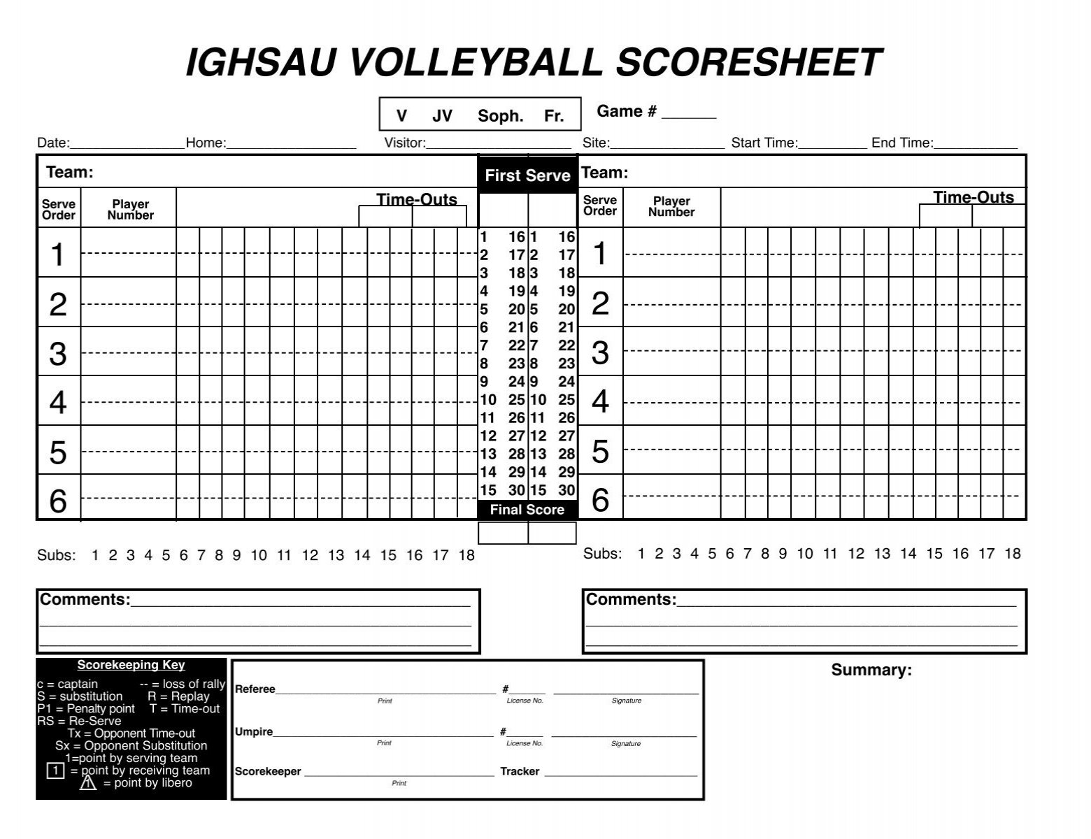 Volleyball Score Sheet Printable Free Volleyball Score Sheet Printable Free