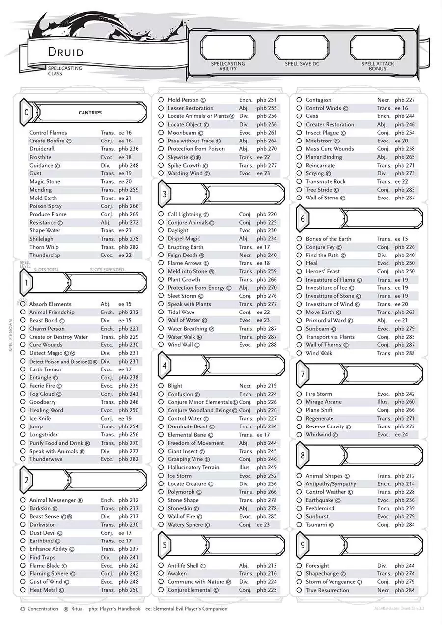 Druid Spell Sheet By John Bard Printable Dungeon Masters Guild Dungeon Masters Guild Druid Spell Sheet By John Bard Printable Dungeon Masters Guild Dungeon Masters Guild