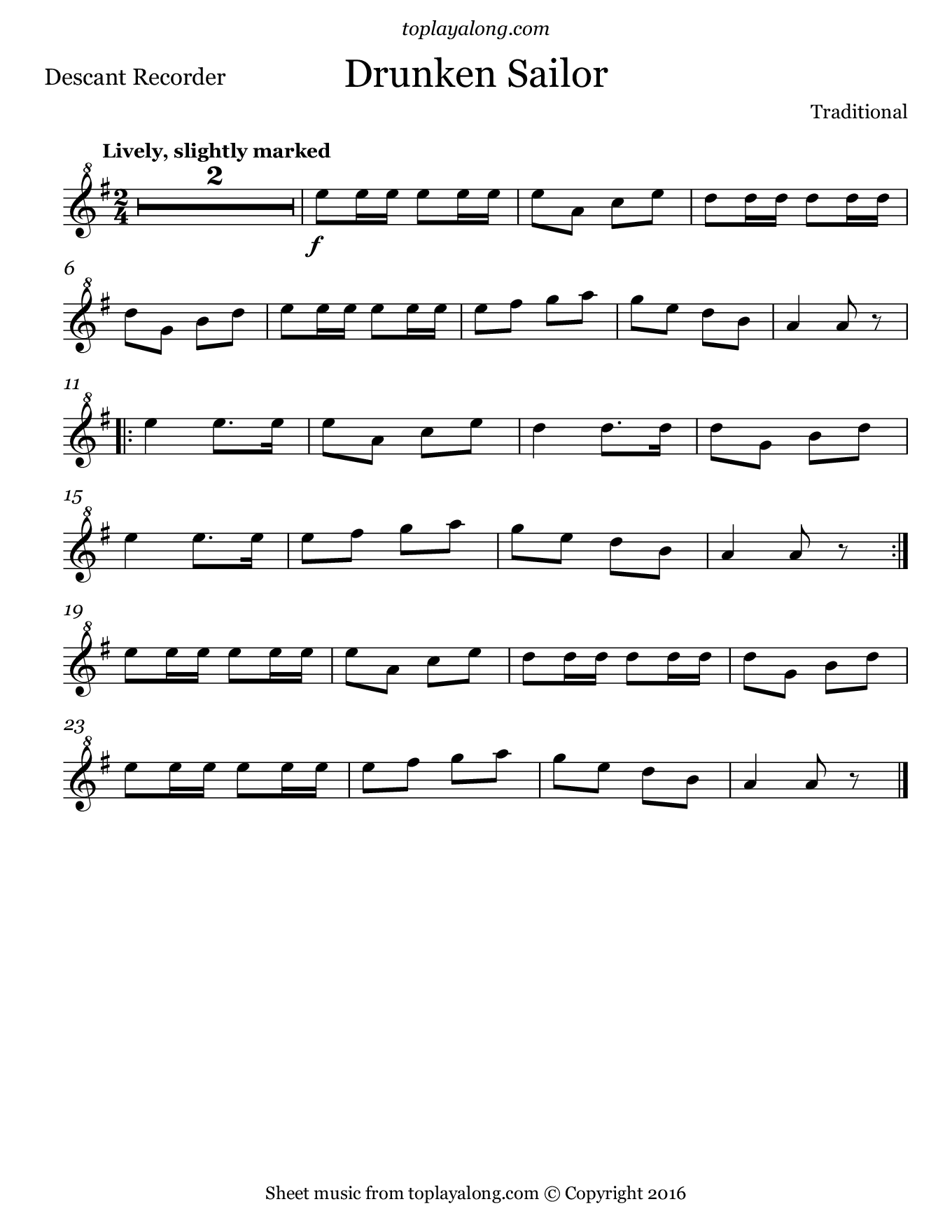 Drunken Sailor Toplayalong