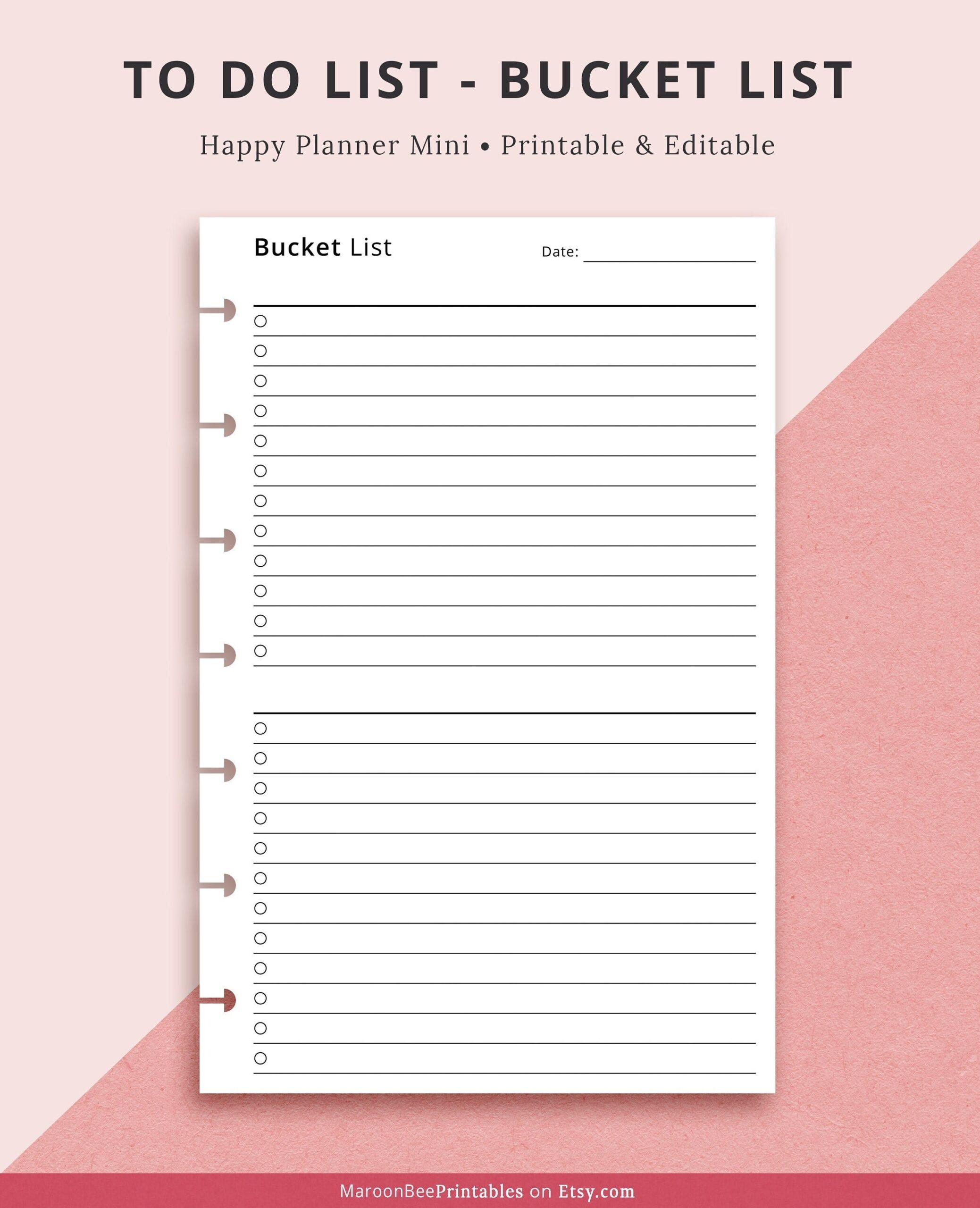 Editable Bucket List Fillable To Do List Template Editable Mini HP Insert Template Fillable Bucket Wish To Do List Happy Planner Mini Etsy