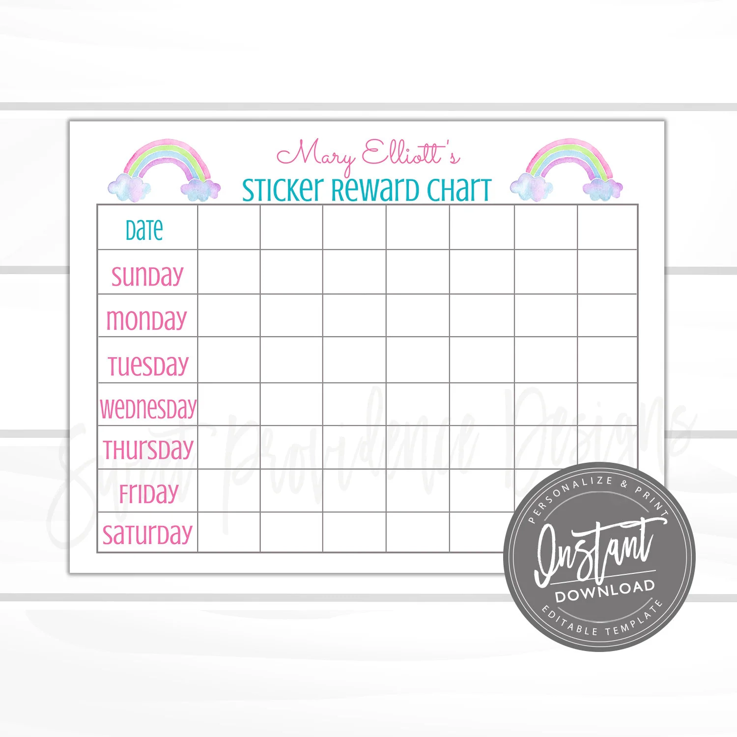 Editable Kids Sticker Reward Chart Customizable Sticker Chart Girl Behavior Chart Rainbow Sticker Chart Printable Instant Download Etsy