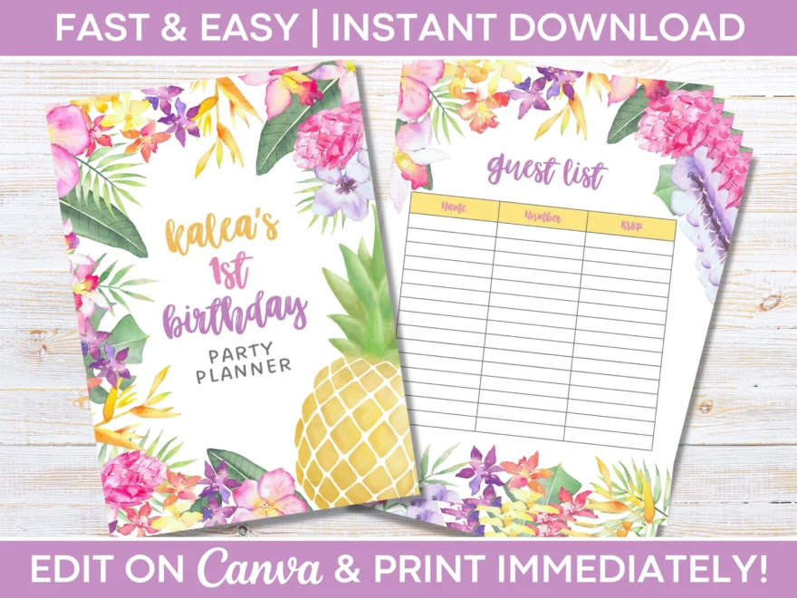 Editable Luau Party Planner Hawaii Party Planner Event Planner Template Tropical Party Planning Template Floral Party Planning Checklist Etsy