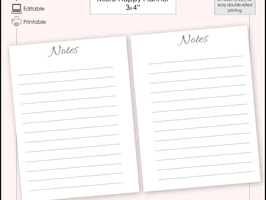 Editable Micro Minimal Black Gray White Notes Planner Printable 3x4 Micro Happy Planner Insert Edit Print Etsy