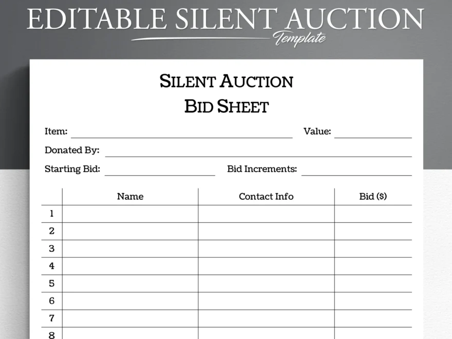 Editable Silent Auction Bid Sheet Template PDF Word Google Docs Etsy