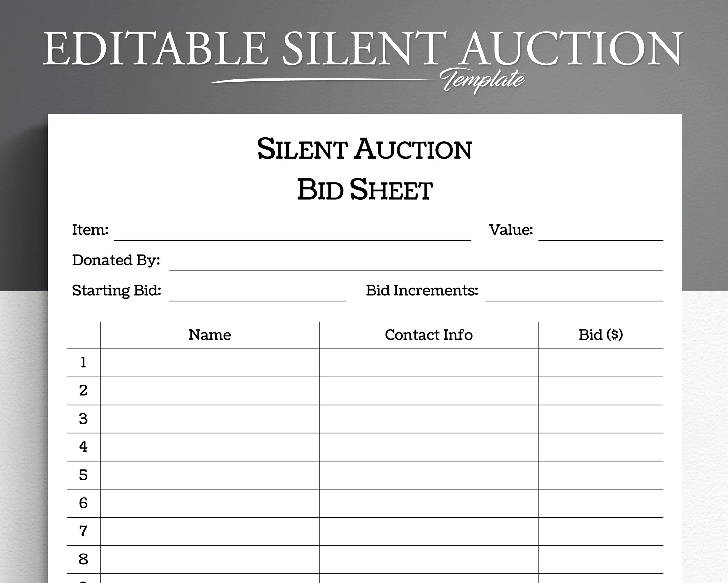Editable Silent Auction Bid Sheet Template PDF Word Google Docs Etsy Editable Silent Auction Bid Sheet Template PDF Word Google Docs Etsy