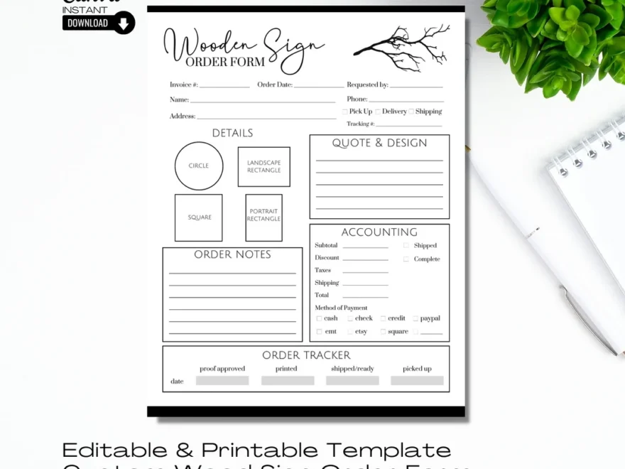 Editable Wooden Sign Order Form Template printable Canva Etsy