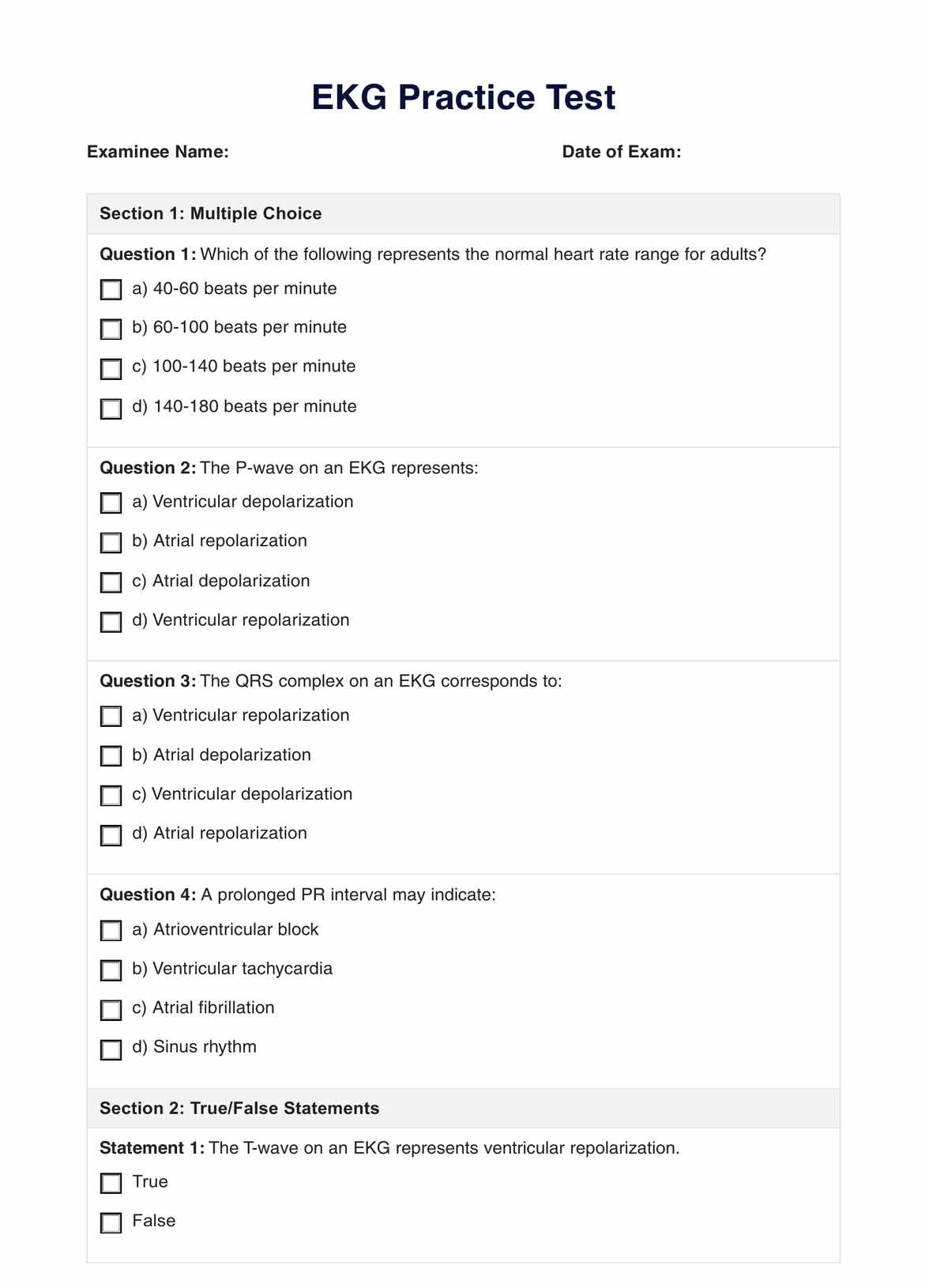Ekg Strips Printable Quiz