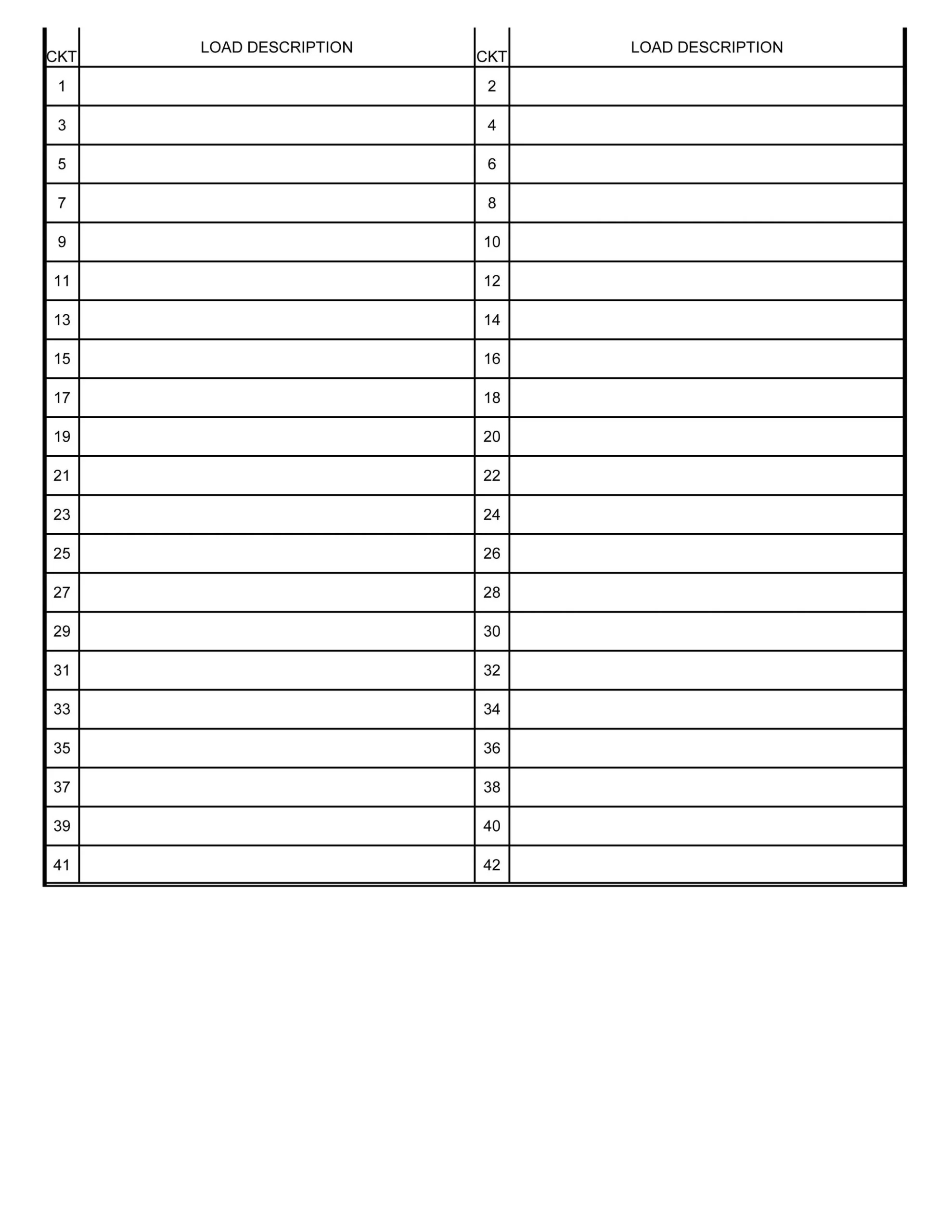 Printable Electrical Panel Schedule