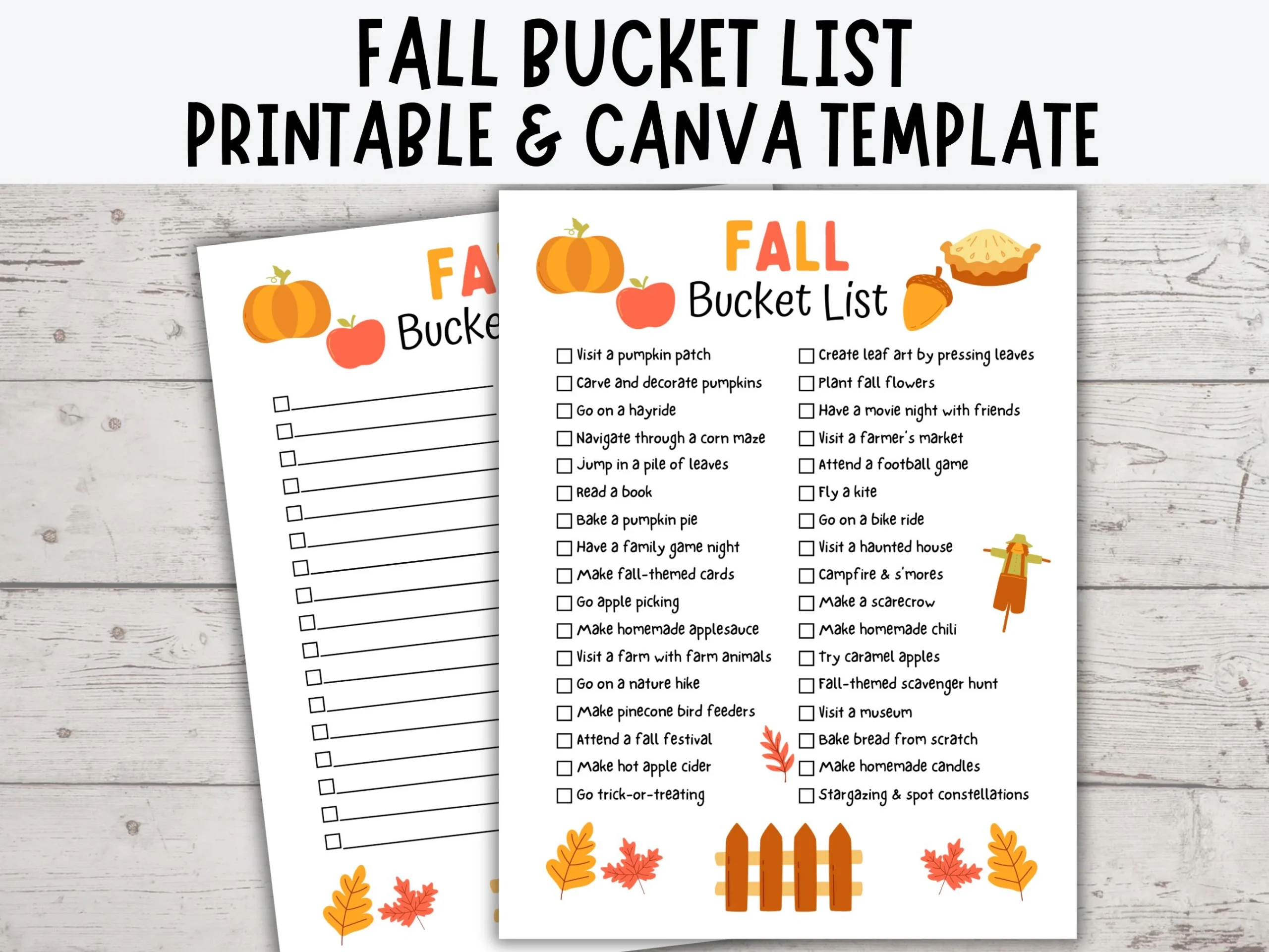 Fall Bucket List Printable Fall Bucket List Template Editable Editable Bucket List Canva Bucket List Template Fall Activities Checklist Etsy