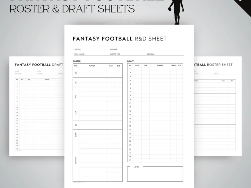 Fantasy Football Draft Kit Printable Roster Cheat Sheet digital Download US Letter a4 a5 ipad Template Etsy